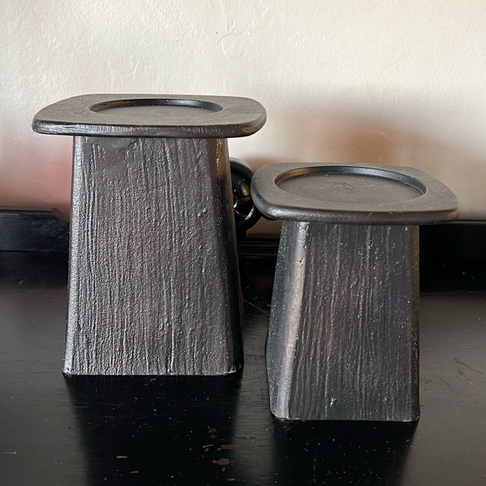 Pottery Barn Cast Aluminum Pillar Candle Holders